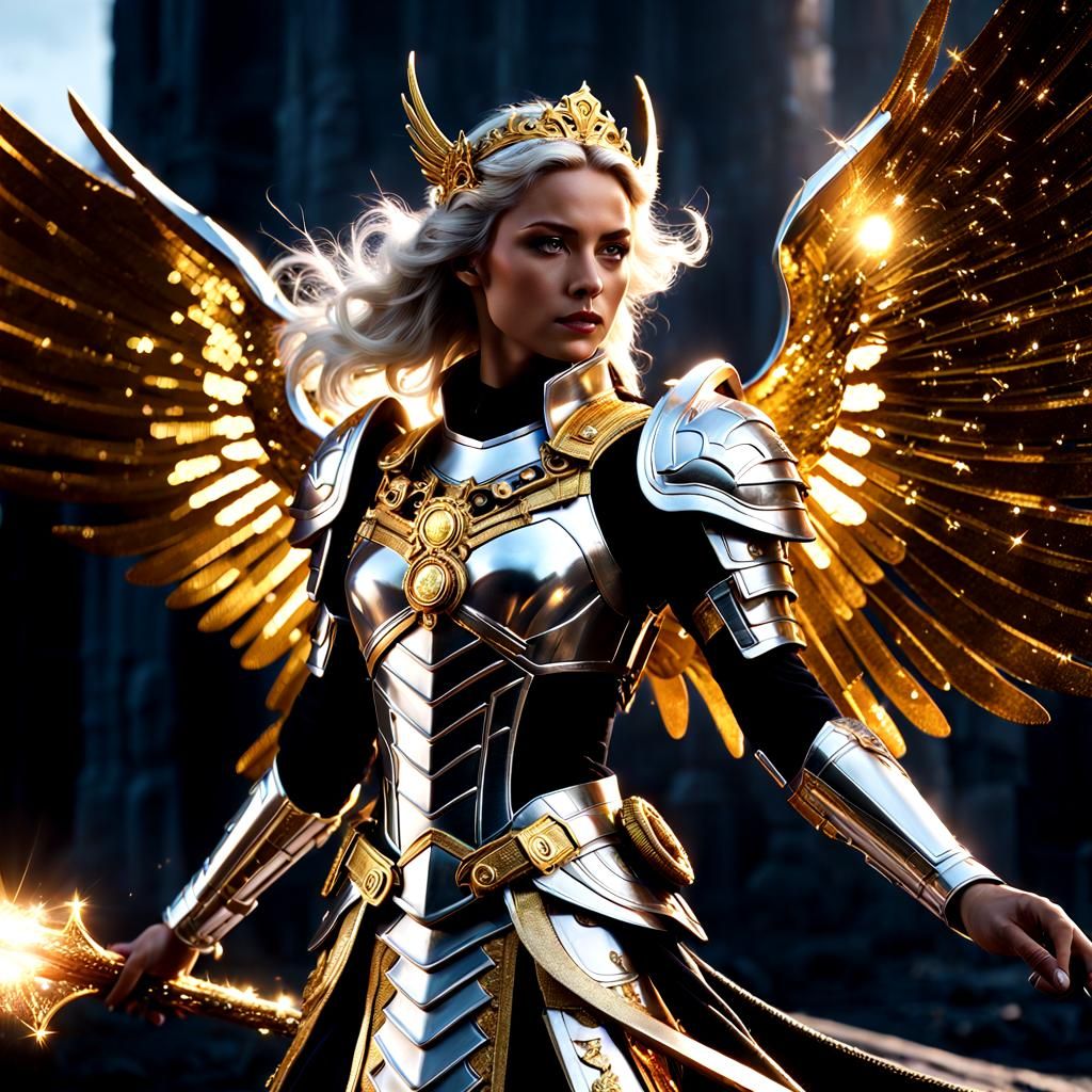 Sparkling Archangel Princess on Battlefield in Dark Fantasy