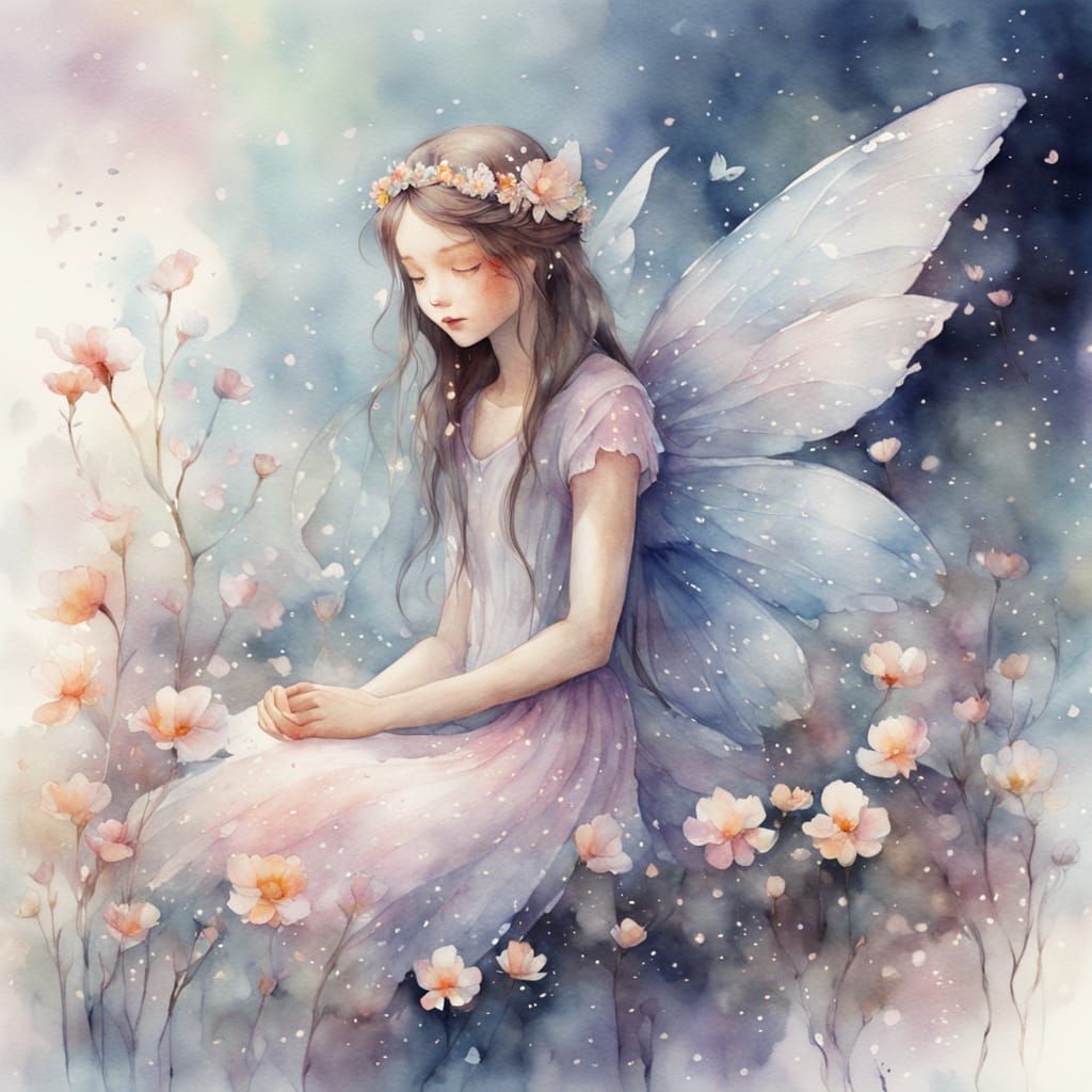 Broken-Winged Fairy in Dreamy Watercolor Style