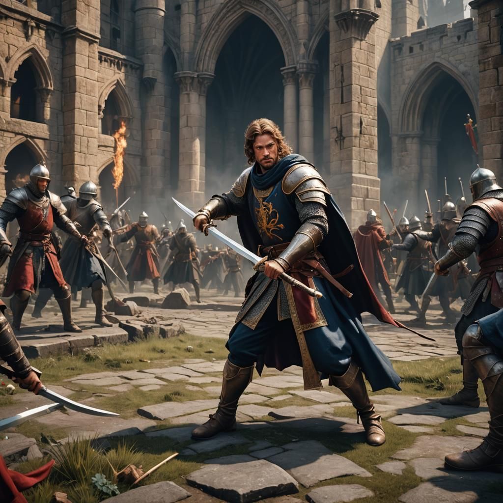 Medieval Prince Sword Fight: Detailed Fantasy Art