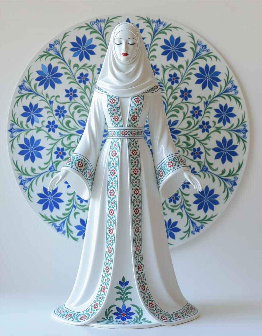 Palestinian Woman Porcelain Sculpture in Delftware Style