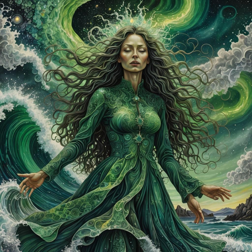 Psychedelic Ocean Witch in Abstract Fractal Art
