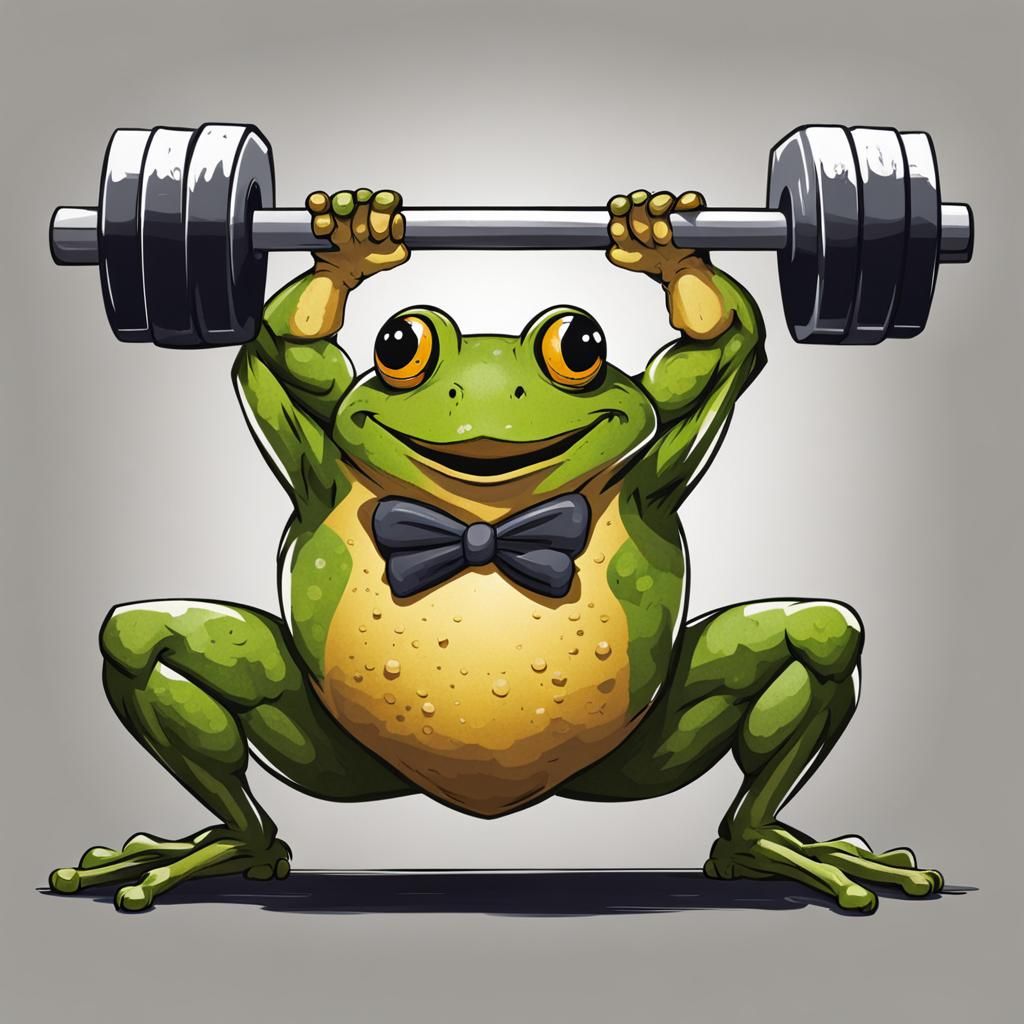 Buff Frog Lifting Weights in Gym