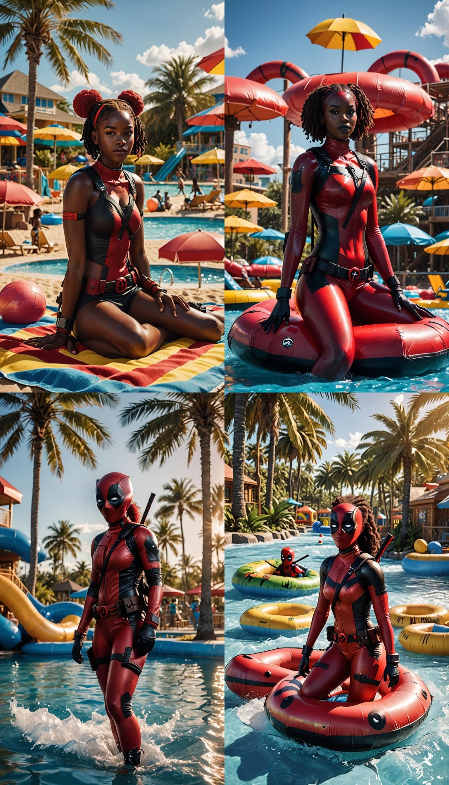 A beautiful Ebony African girl as Deadpool wearing a Deadpoo...