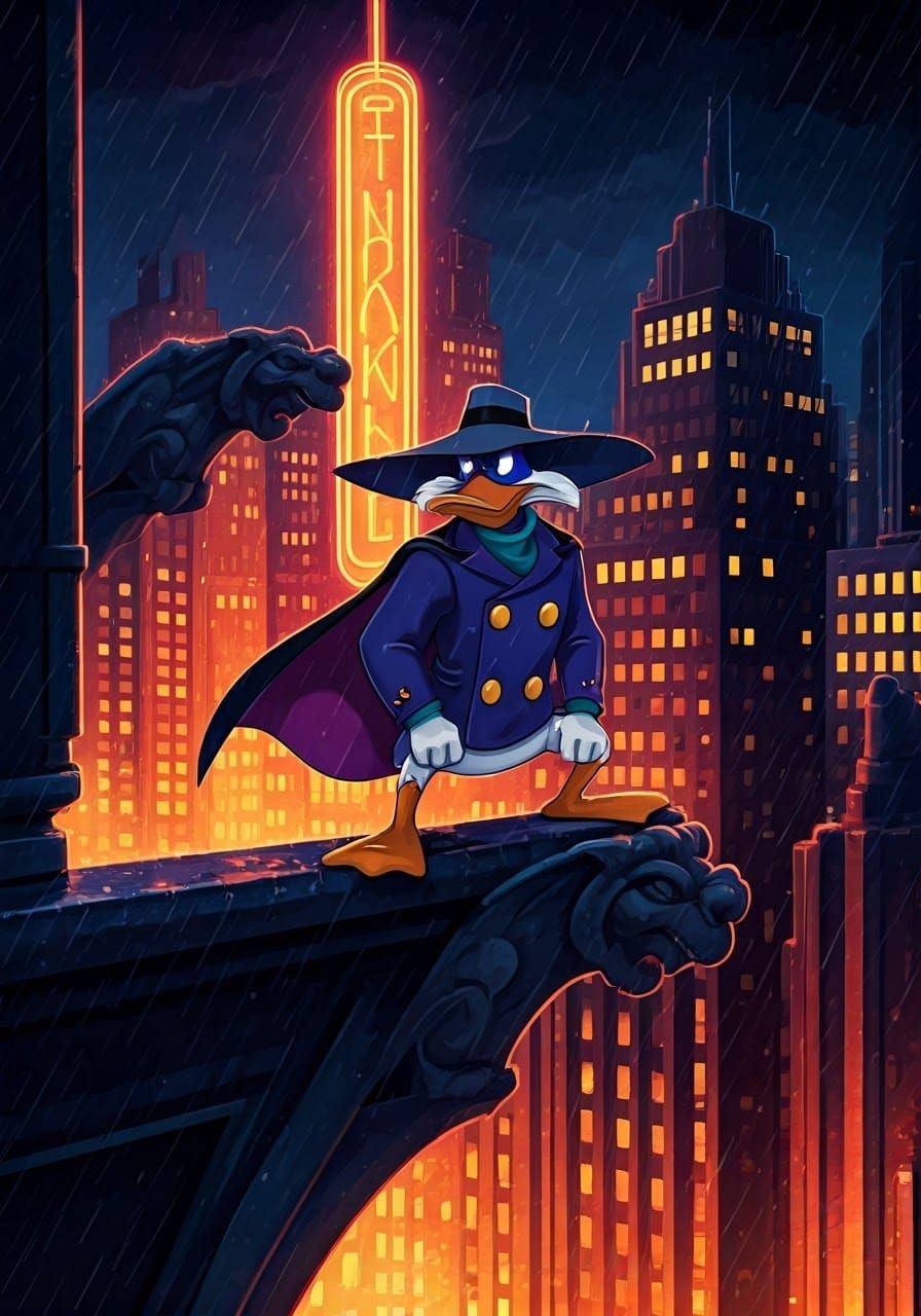 Darkwing Duck in Noir Cityscape