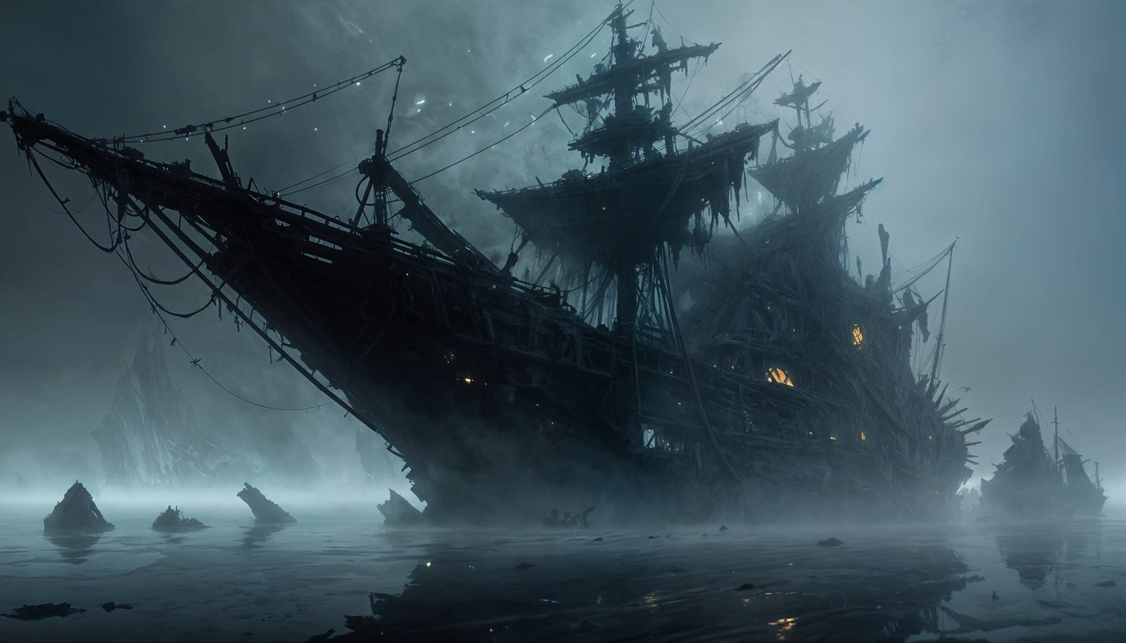 Haunted Pirate Ship Enters Alien World in Cubist Style