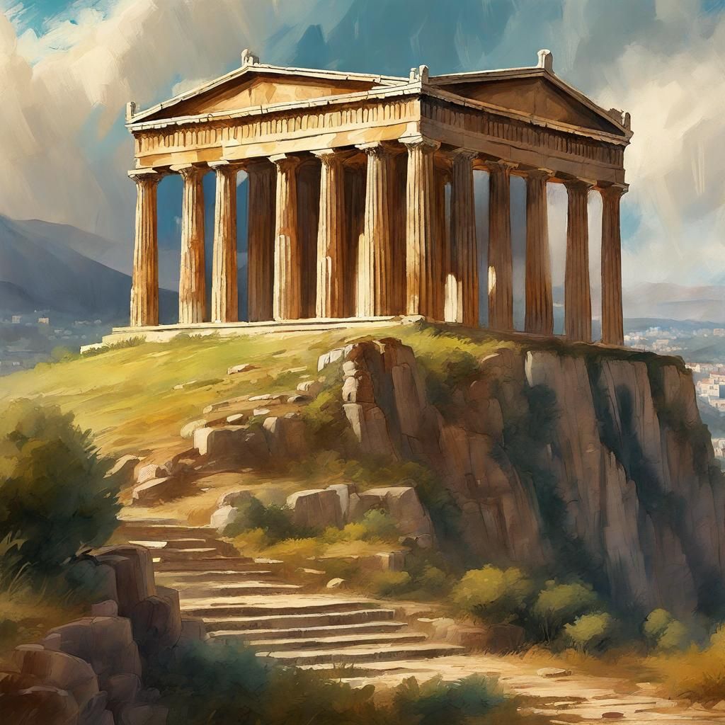 Temple of Zeus: Epic Impressionist Gouache Painting