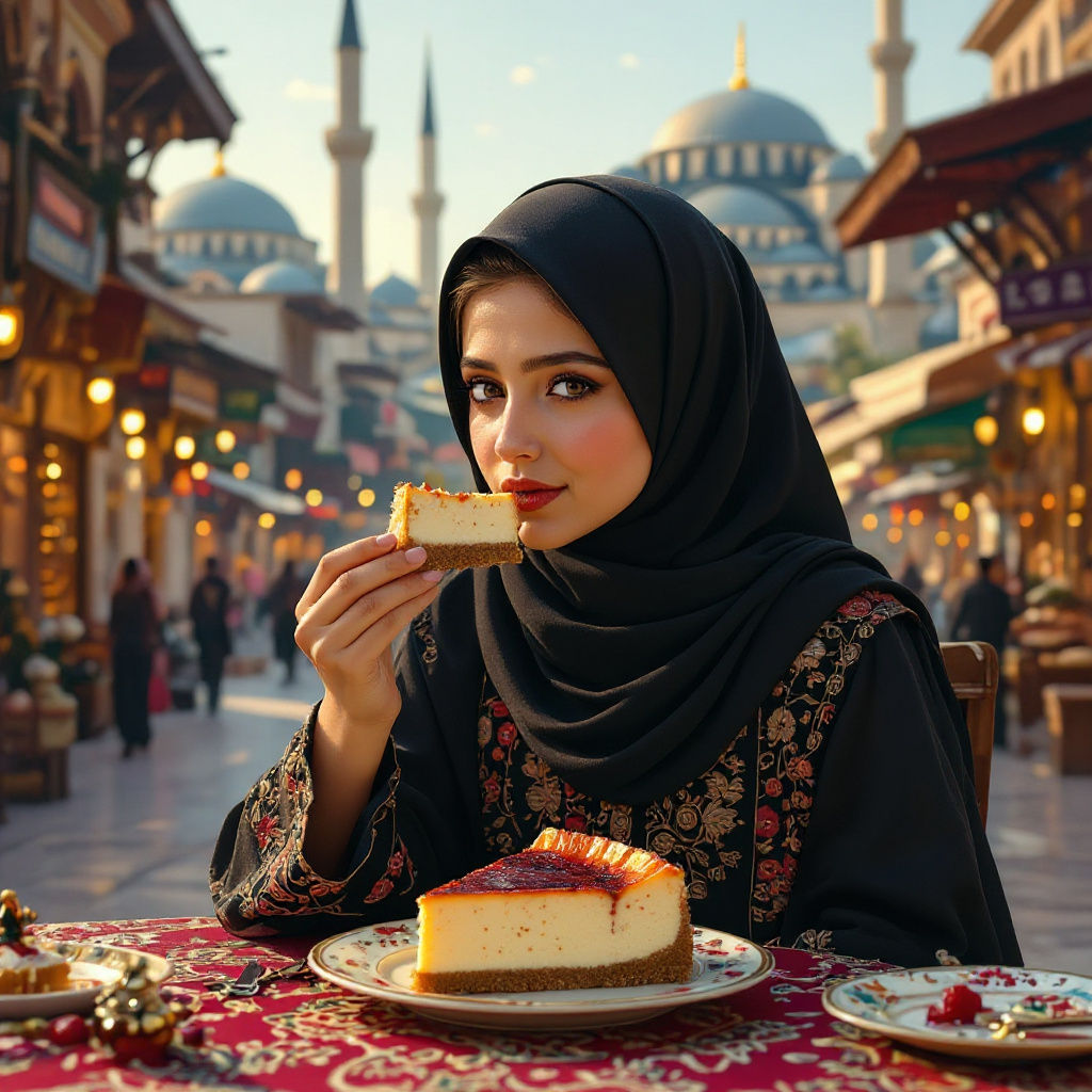 Hijab Girls Enjoying Cheesecake in Turkey