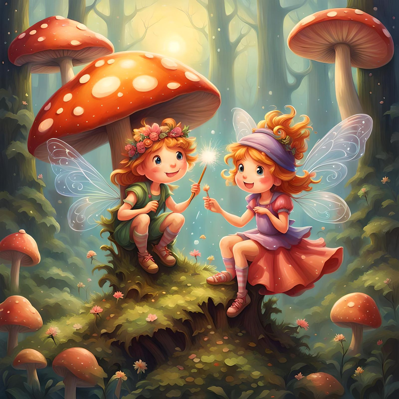 Mischievous Fairies in Enchanted Forest Portrait