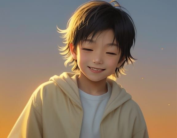 Boy in Cosmic Zen Garden: Grunge Oil Painting