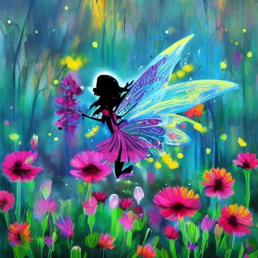 Fairy Silhouette in Graffiti Flower Forest