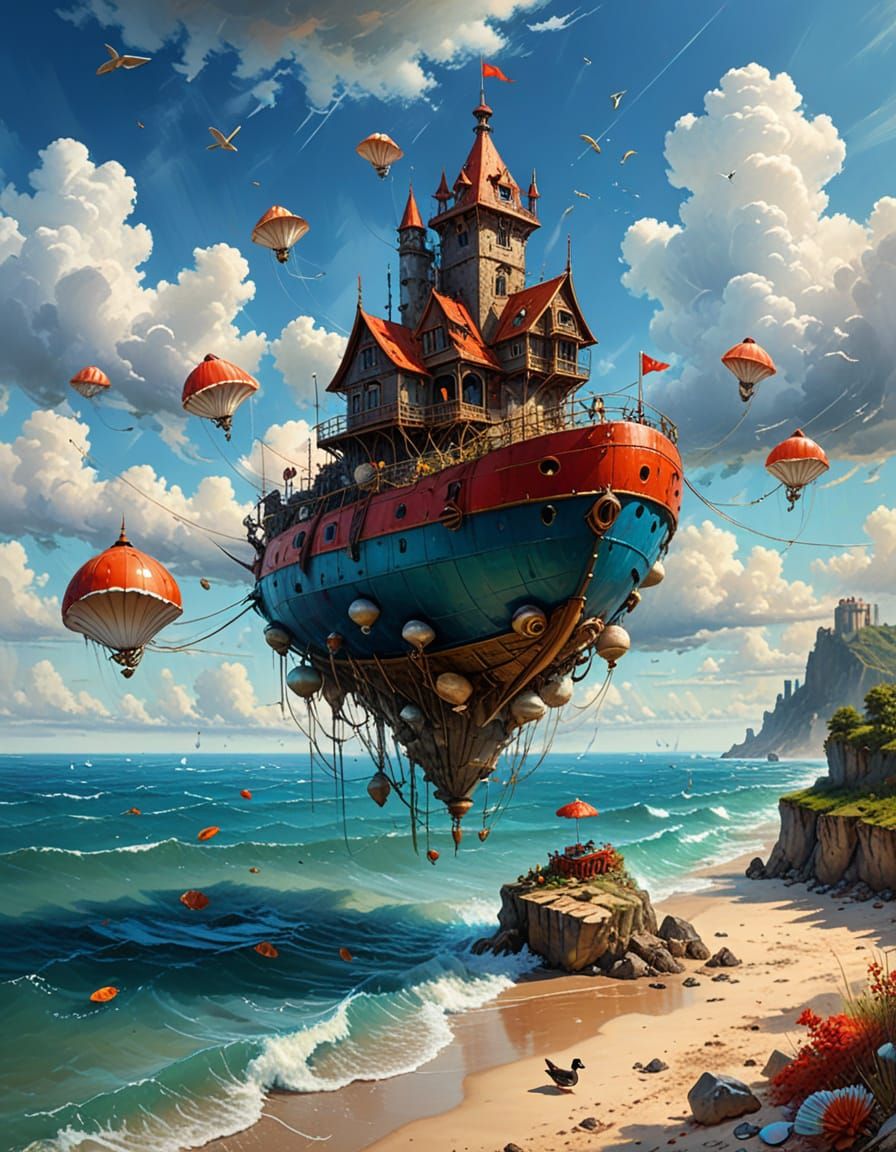 Floating Islands in Space with Castles & Airships