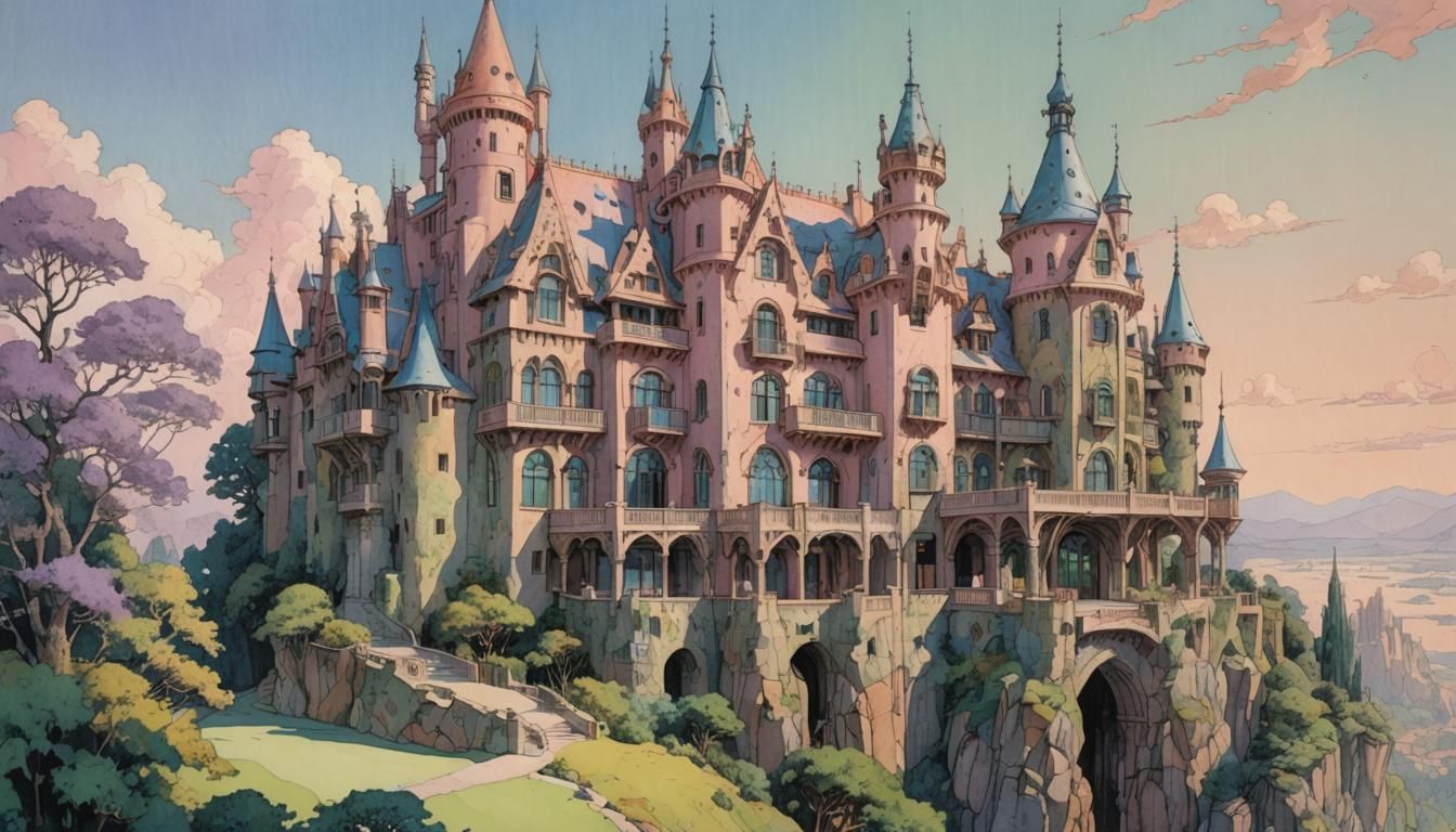 Science Fiction Castle in Pastel Colors, Pixel Art