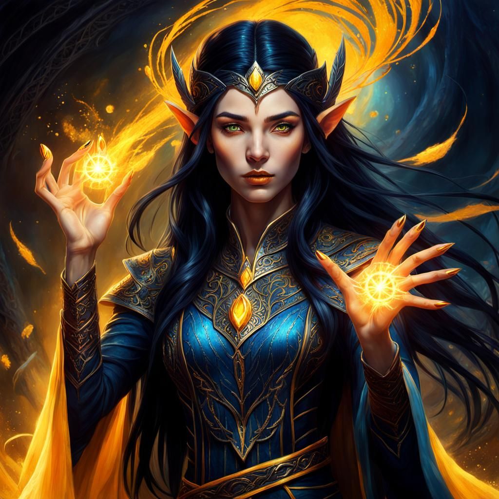 Elven Woman Casting Spell in Fantasy Concept Art