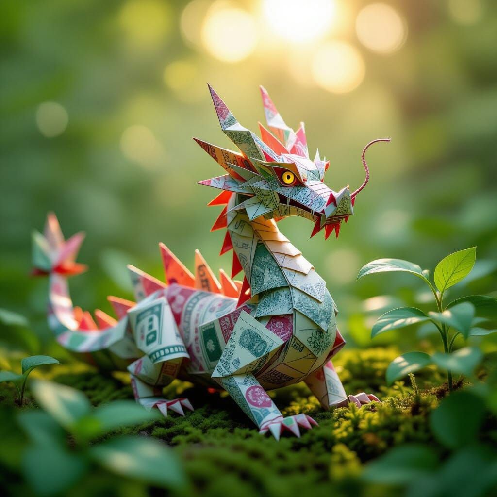 Origami Dragon of Currency in Sunlight