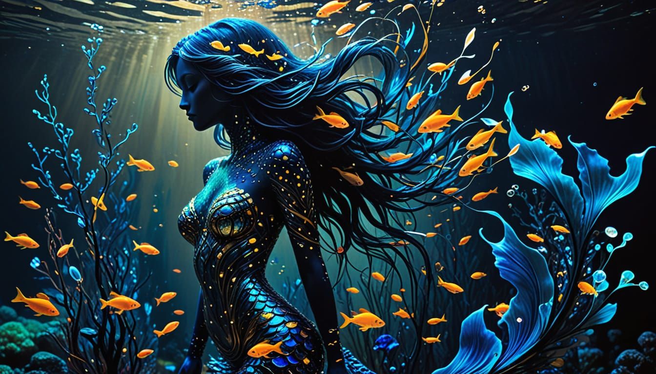 Mystical Mermaid in Regal Blue Hues