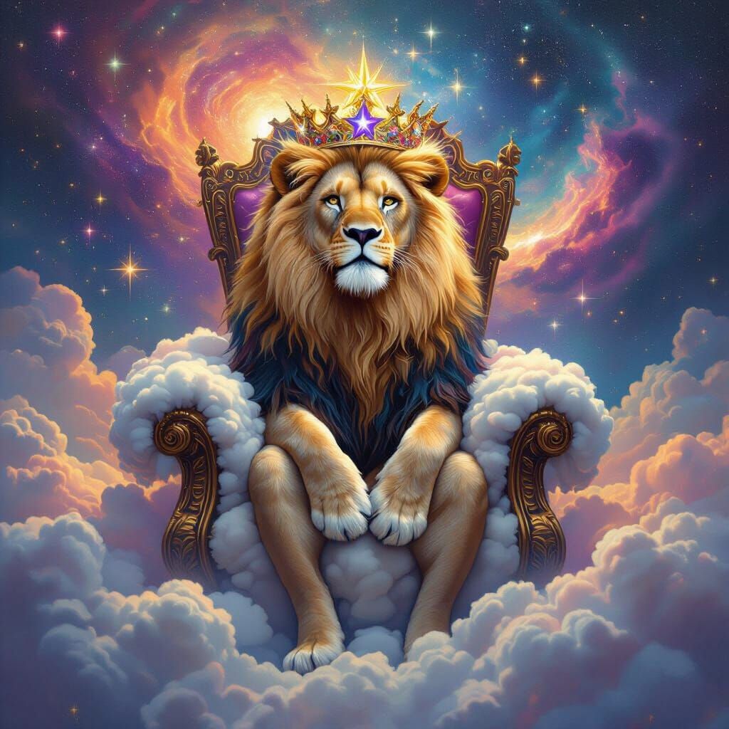 Lion King Nebula Throne in Surrealist Style