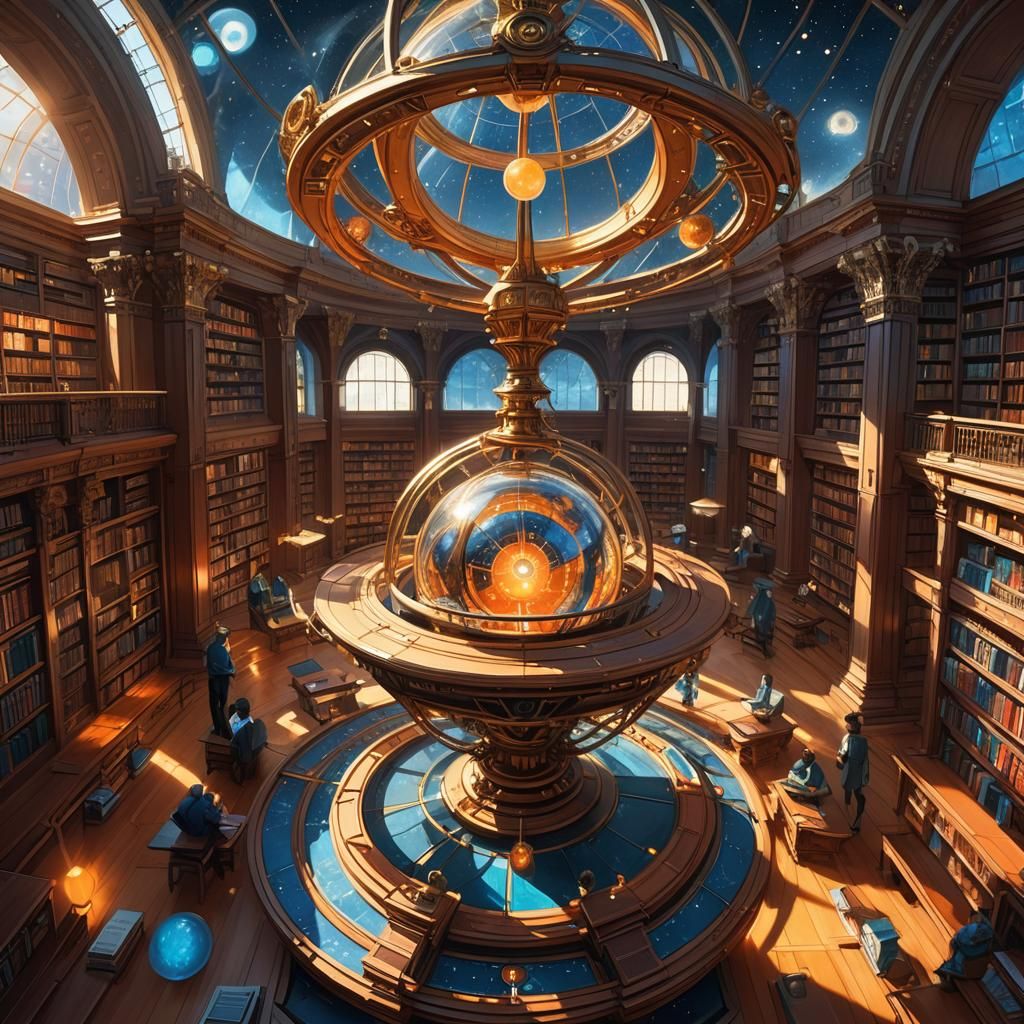 Glowing Orrery in Grand Library: Dramatic Concept Art