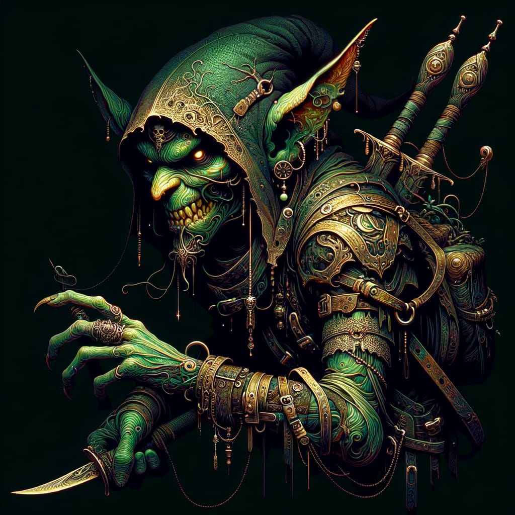 Goblin Assassin in Dark Fantasy, Post-Modernist Illustration...