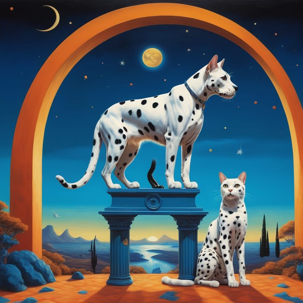 mutation, d'un chat Siamois  DEBOUT avec un chien Dalmatien ...