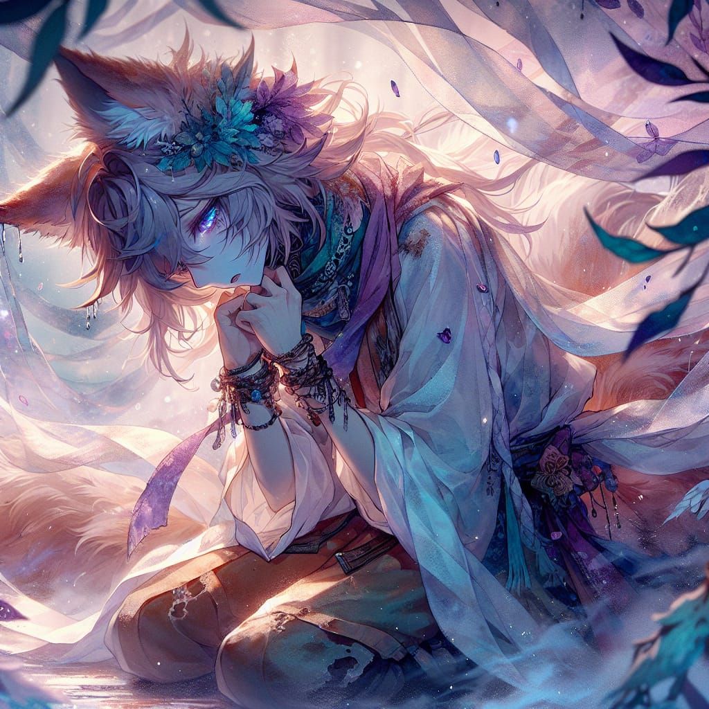 Anime Gothic Fox with Intense Emotion