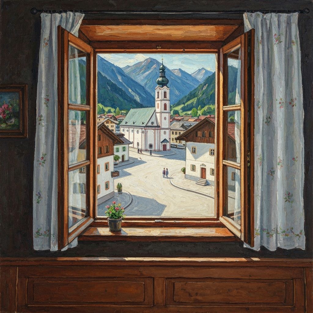 Interior of a traditional Austrian room looking down through...