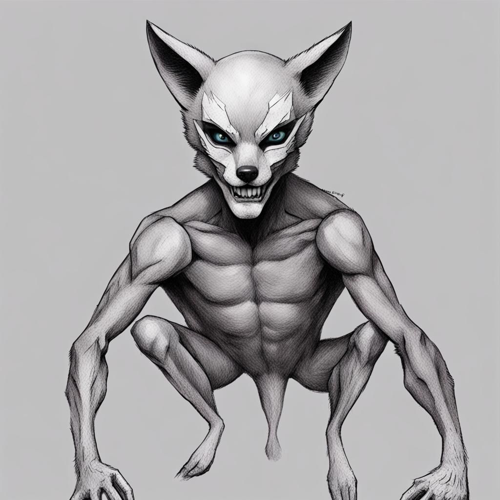 Fox-Man with Spider Eyes: Surreal Hybrid Creature