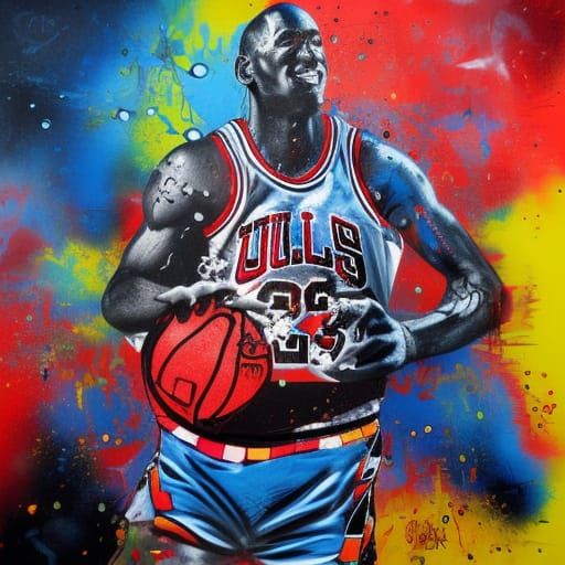 Michael Jordan Dunking: Graffiti Splash Art