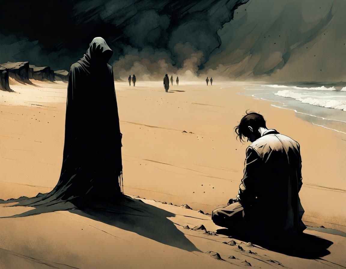 Bleak Sandstorm: Man's Anguish in Dark Fantasy Style