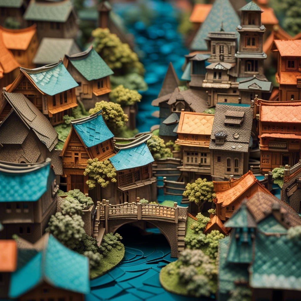 The prettiest saddest most amazing perfect origami city, city of origami, beautiful perfect, ethereal, high contrast sha...