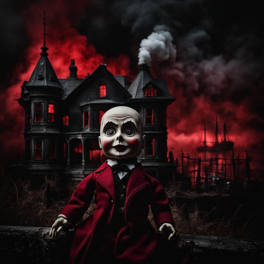 Scary Chuckie Doll in Gothic Horror Scene