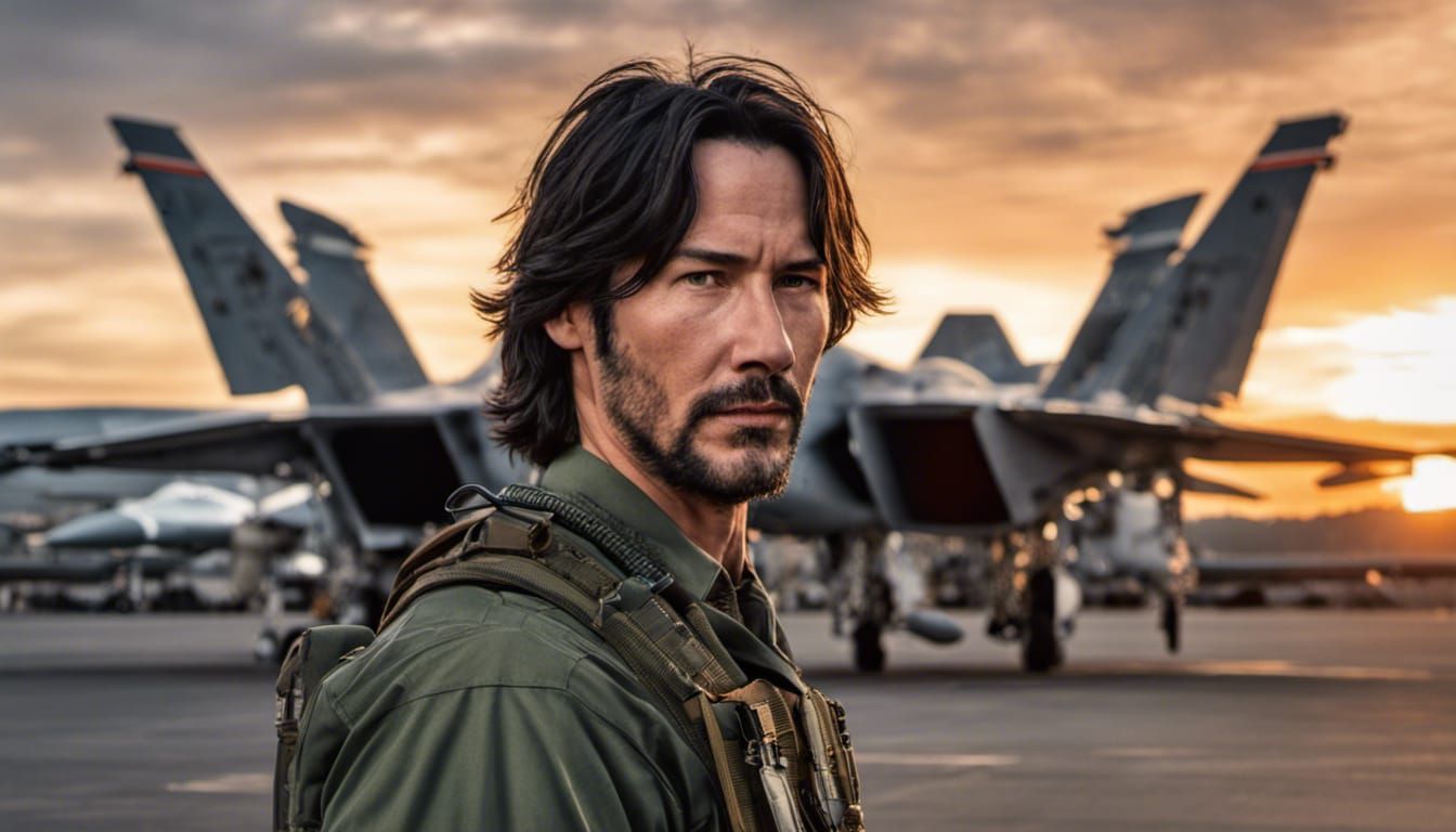 Hyperrealistic Keanu Reeves as Navy Pilot on Carrier