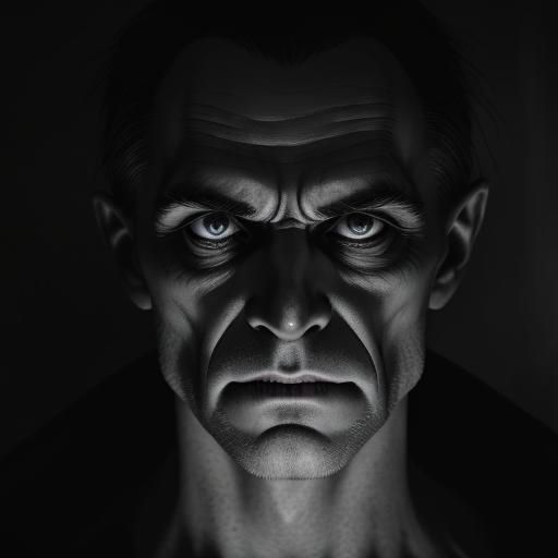 Creepy Man with Piercing Gaze in Film Noir Style