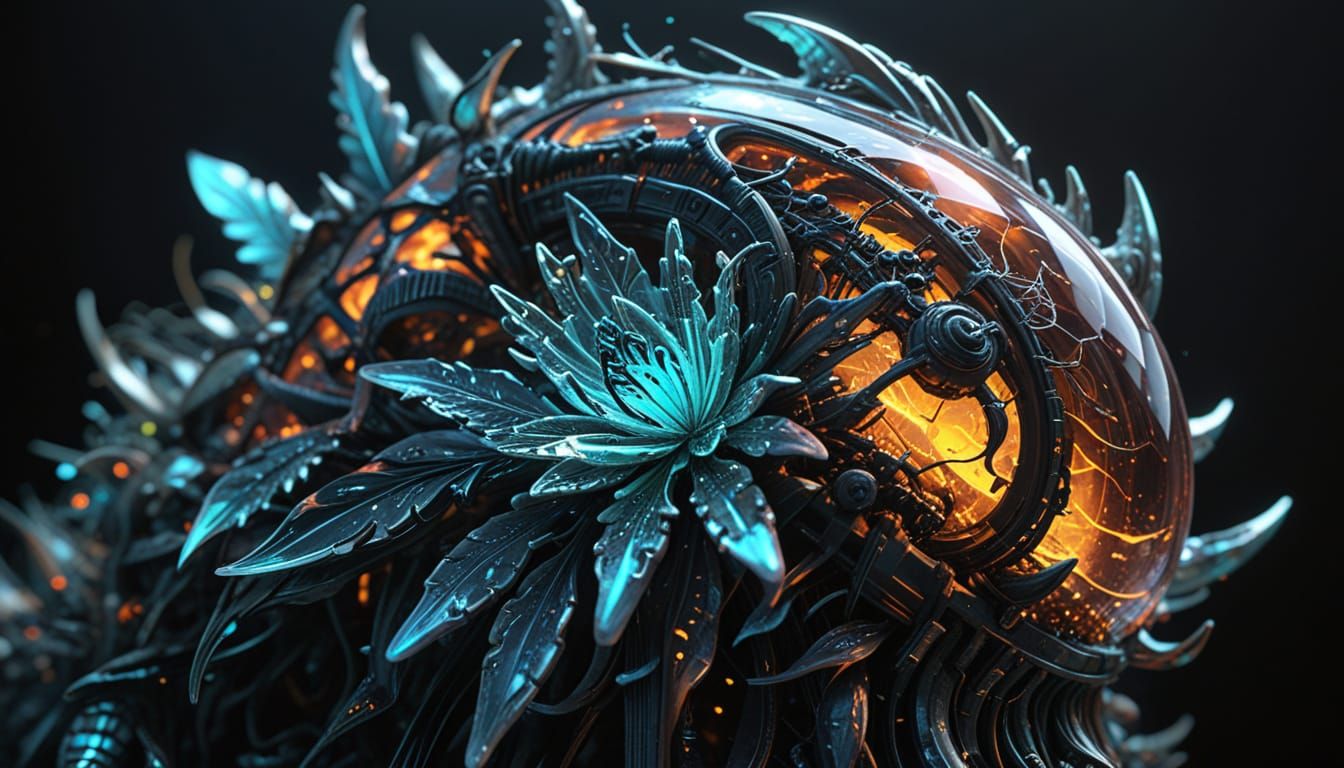 Glowing Biopunk Sculpture in Volumetric Lighting