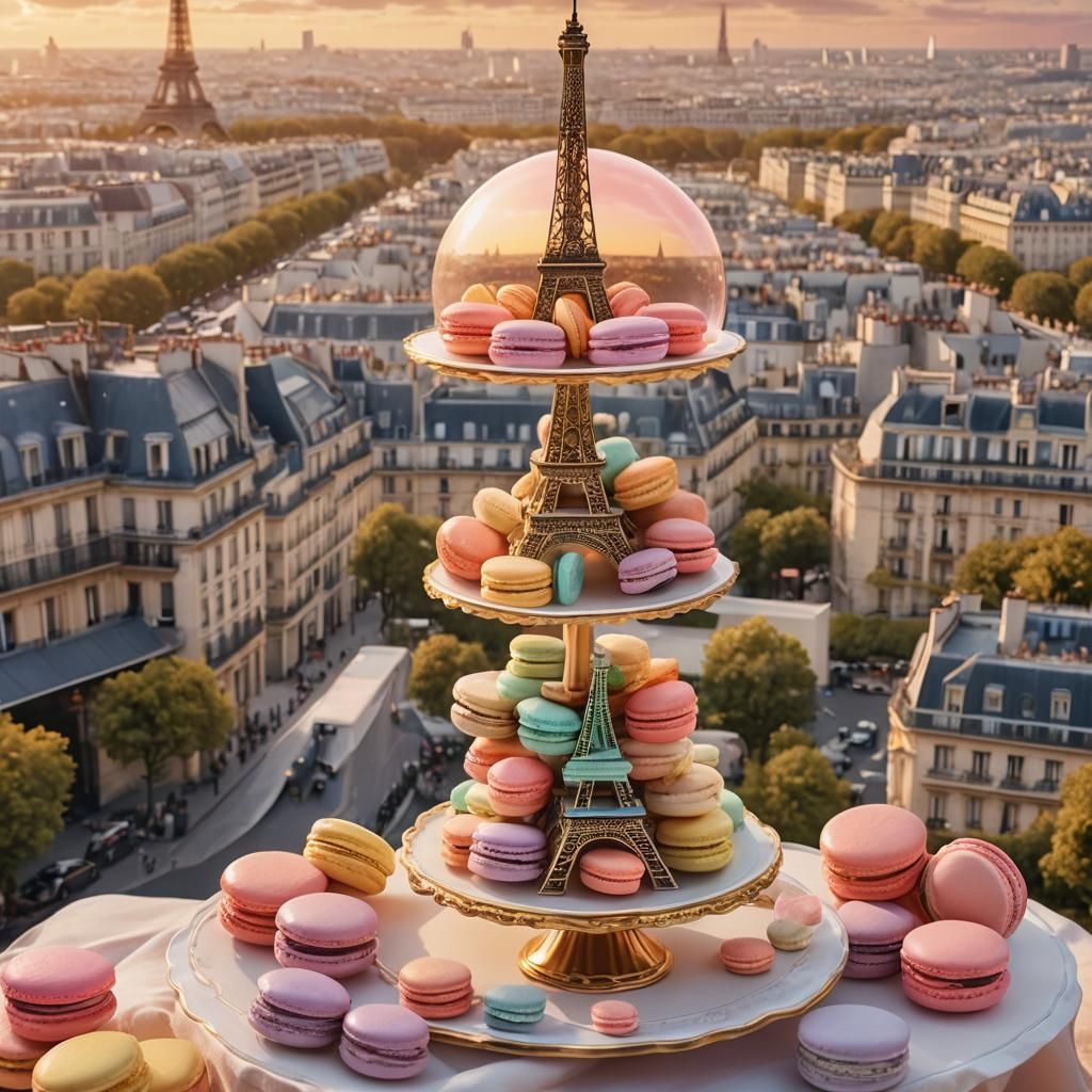 Giant Macaron in Paris: Whimsical Digital Painting