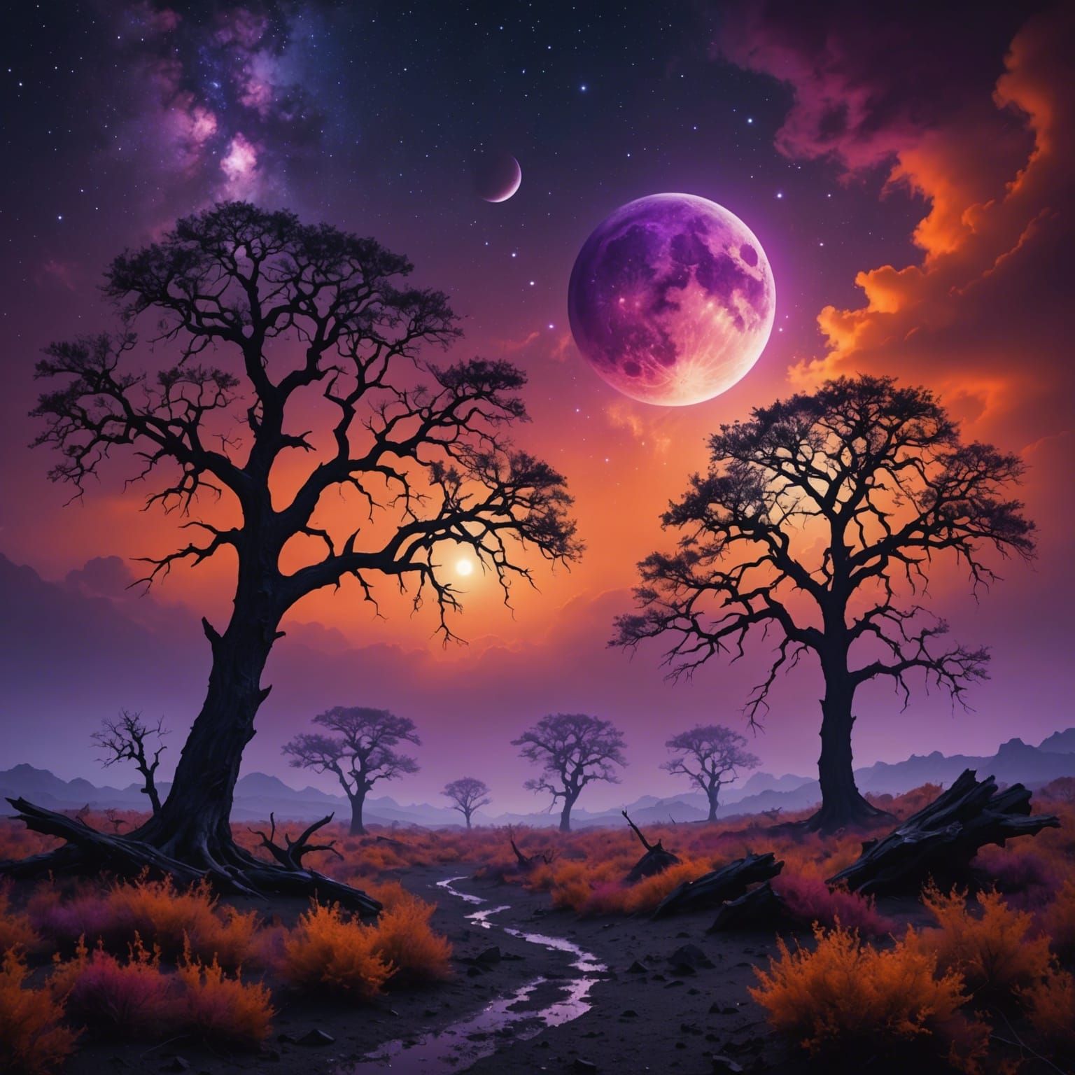 Gnarly Alien Landscape Under Dark Purple Skies