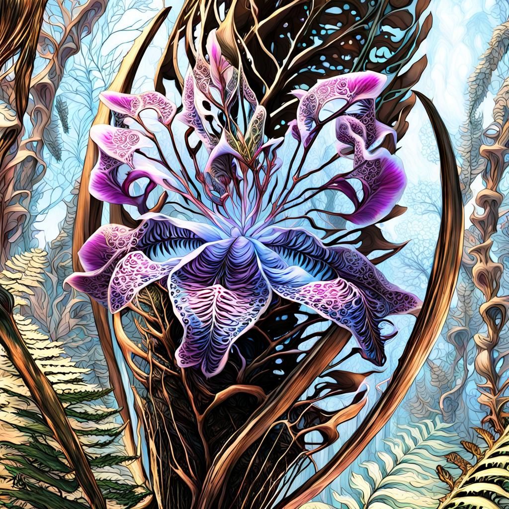 Dryads Kissing in Orchid Treehouse, Abstract Realism