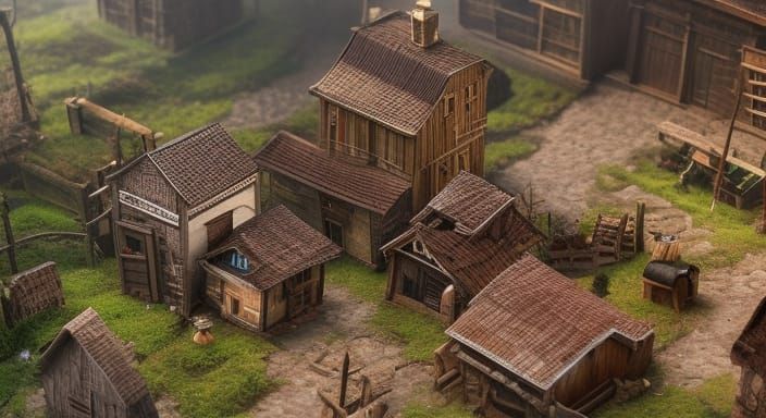 Intricate Miniature Farming Town with Macro Details