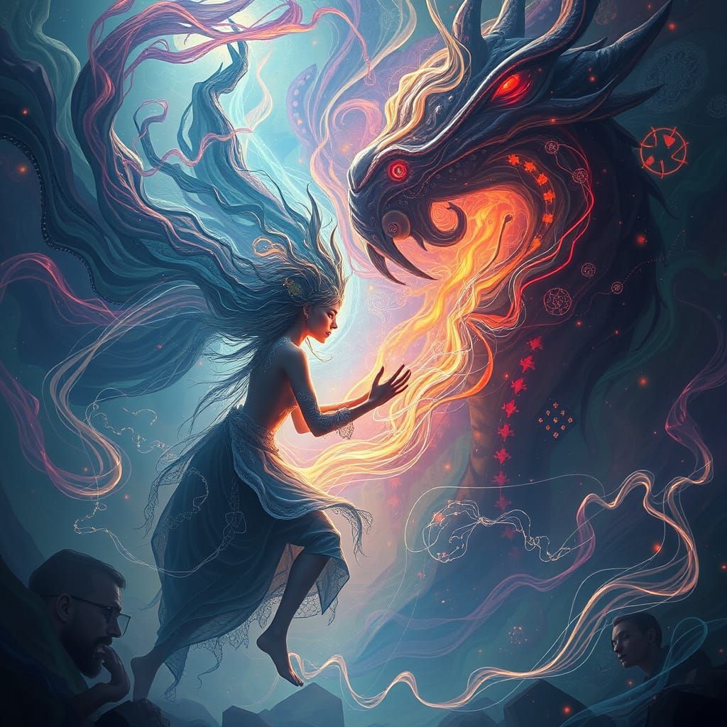 Mystical Transformation Scene in Surreal Style