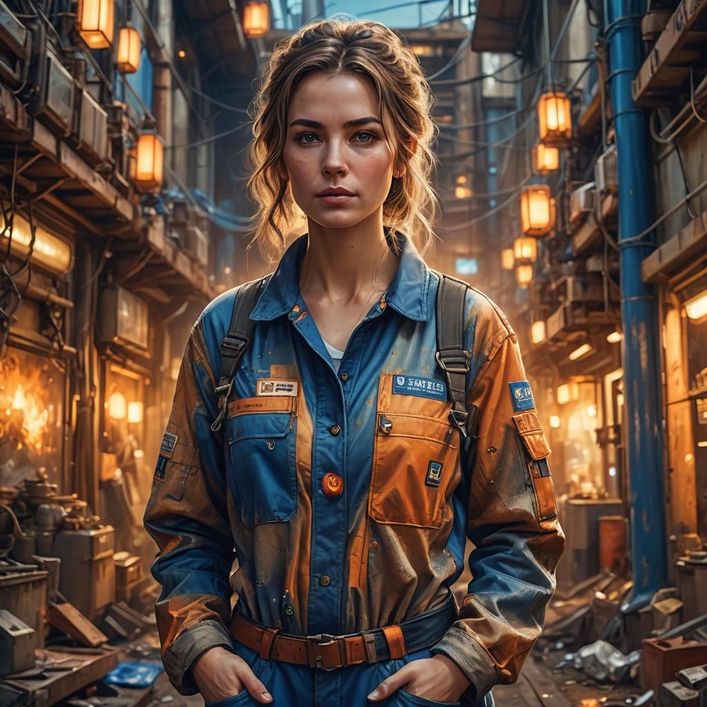 Fantasy Portrait of Pregnant Woman in Coveralls