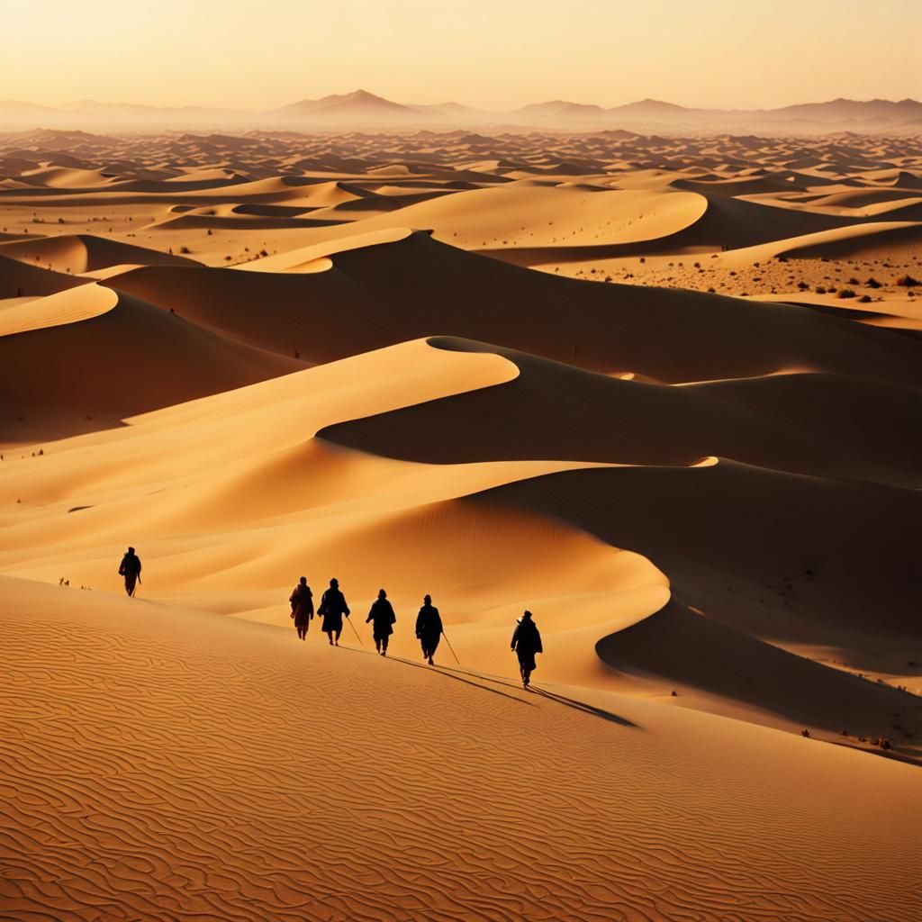 Nomads in Golden Desert: Cinematic Still