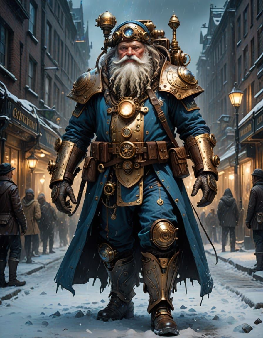 Steampunk Santa Klaus in Brass Exosuit