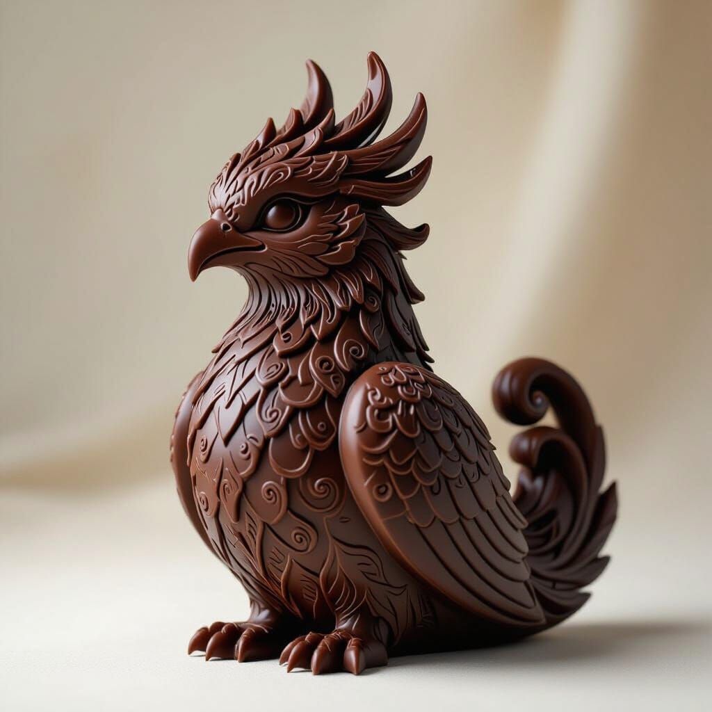 Chocolate Phoenix Sculpture in Digital Art Style