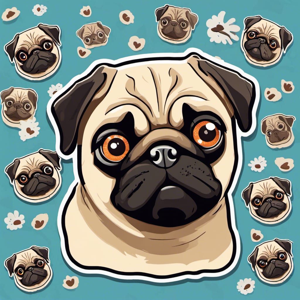 Humorous Pug Sticker with Expressive Eyes