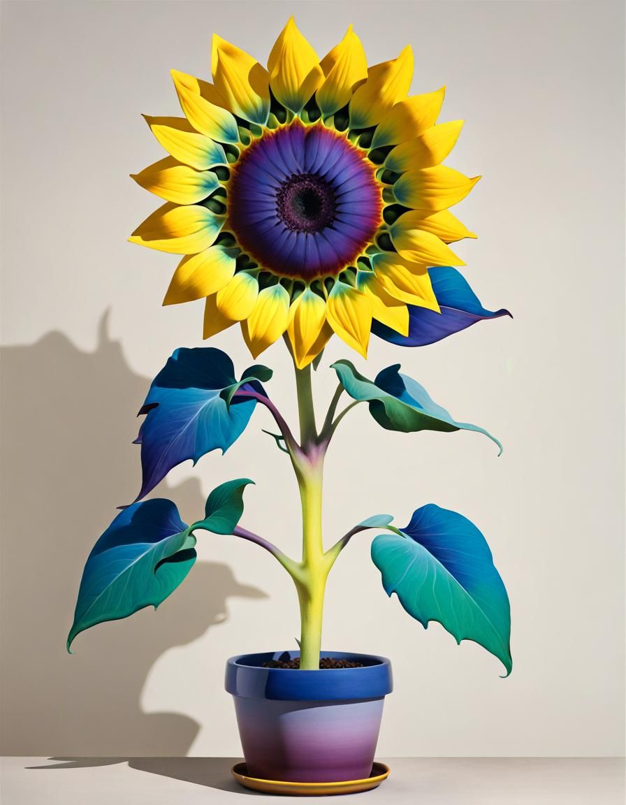 Psychedelic Sunflower in Rainbow Pot, O'Keeffe Style