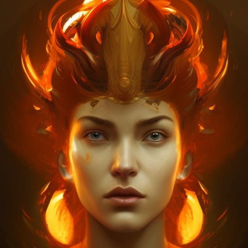 God of Fire Portrait in Hyperdetailed Style