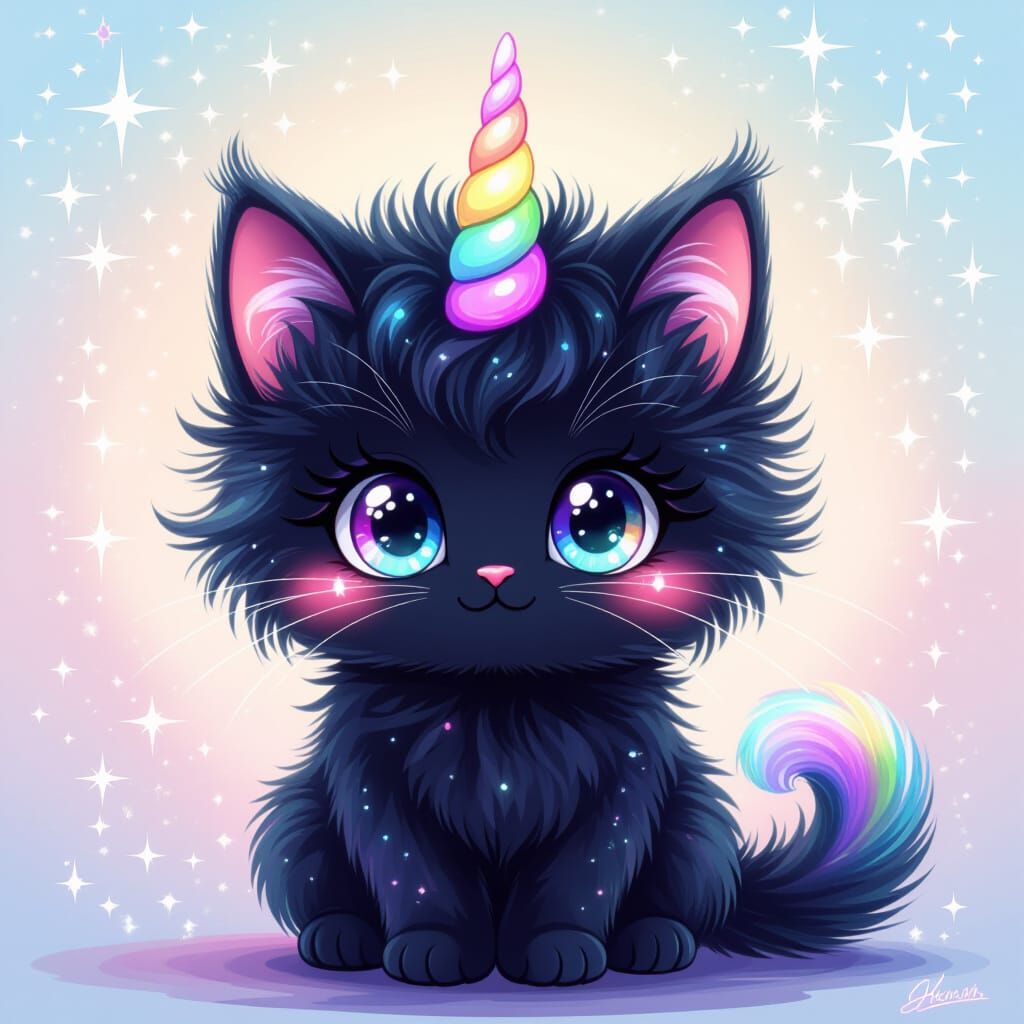 Kawaii Unicorn Cat with Iridescent Fur