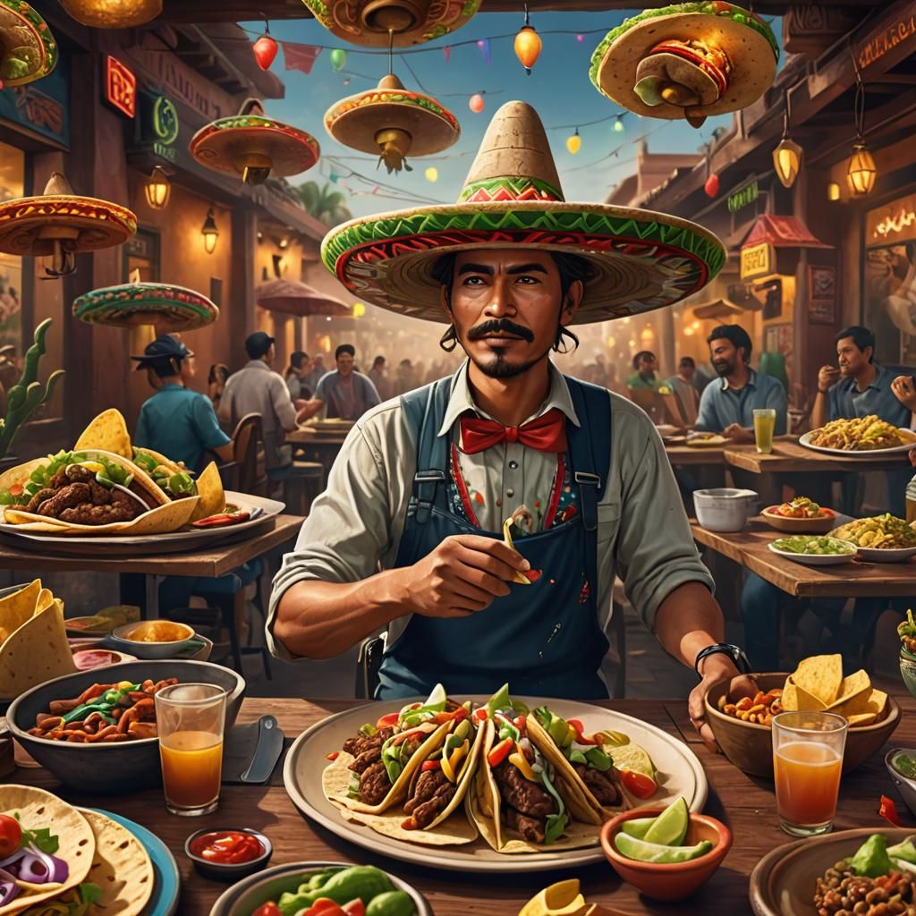 Mexican Man Ready to Eat Tacos