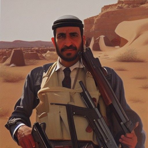 Dramatic Oil Painting of Armed Figure in Action