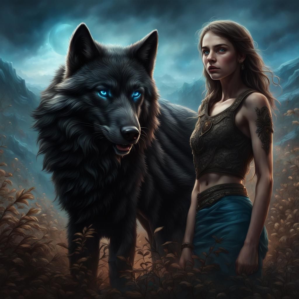 Girl and Enormous Wolf: Digital Matte Painting