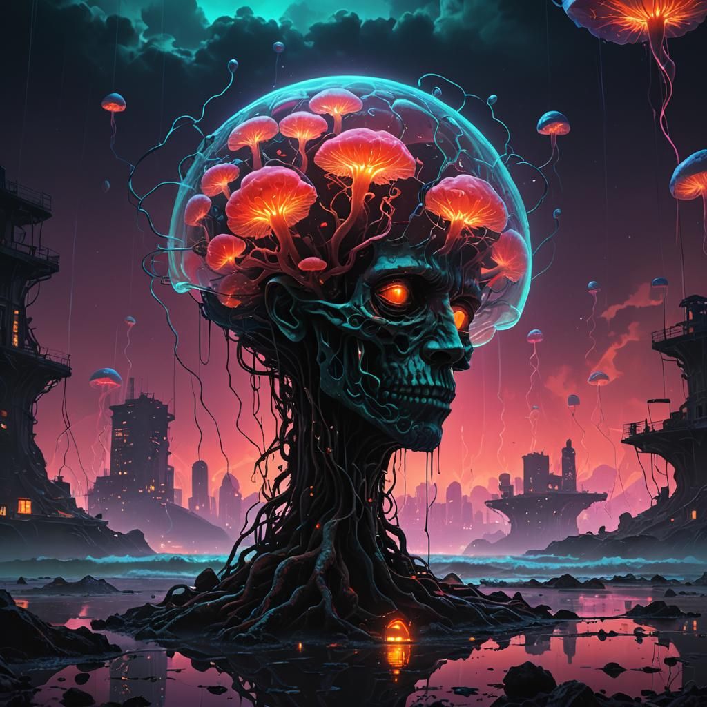 Eerie Bioluminescent 'A' Shape in Dark Fantasy Style